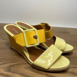 Fendi Italy Wedge Slides Womens Size 9 40 Yellow Heels Patent Sandals Shoes